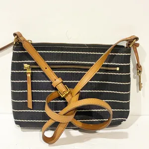 Fossil Devon Black With‎ White Stripes Crossbody Vegan Leather Shoulder Bag thumbnail 6