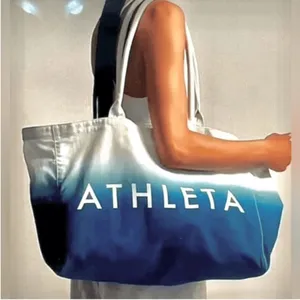 Athleta NWT Ocean Blue Ombre Large Canvas Gym Travel Beach Tote Bag thumbnail 1