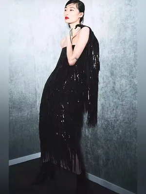 Zara‎ limited edition Strapless Black Fringe Sequin Evening Dress thumbnail 2