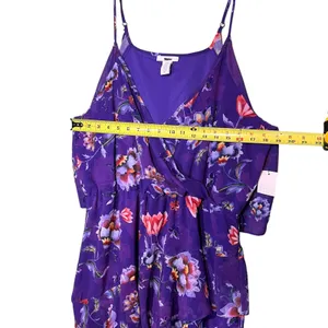 Bar III Dress Women's XL Purple Floral Cold Shoulder Ruffle Fit & Flare Sundress thumbnail 8