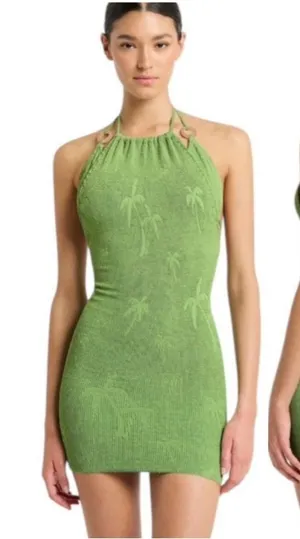 NEW Bond-eye The Imogen Body-Con Cover Up Minidress Matcha Palm Green One Size thumbnail 1