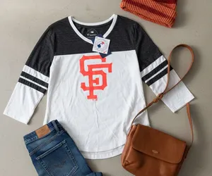 NWT FANATICS MLB Women’s San Francisco Giants Iconic Tri-Blend 3/4 Sleeve Tshirt thumbnail 1