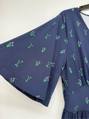 Leota Wispy Floral Patriot Blue Navy Midi Zoe Dress with Green Floral Print thumbnail 2