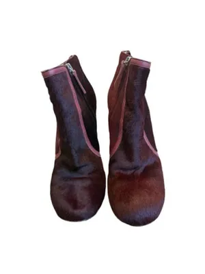 Etro Burgundy Calf Hair Ankle Booties Boot Leather Trim Stiletto Size 40 Women's thumbnail 13