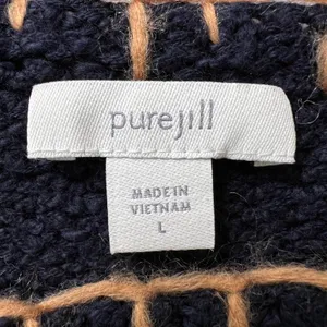 Pure Jill Women's Large Navy Blue Knit Sweater Whipstitch Trim Cotton Blend‎ thumbnail 4