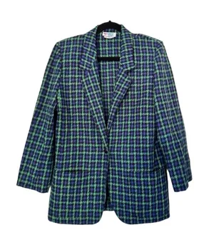 Vintage College Town Plaid Houndstooth Wool Blazer Womens 5/6 Medium Academia thumbnail 1