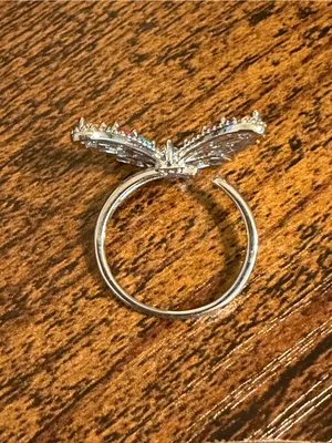 Adjustable Colorful Butterfly Ring Silver Plated Multi CZ Crystal Statement Jewe thumbnail 4