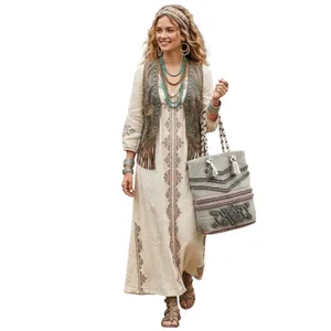 Artisan NY Woven Rope Handle Oversized Gray Boho Beach Tote Bag thumbnail 3