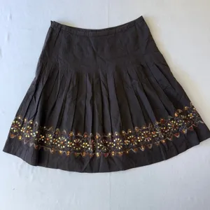 Ann Taylor Loft Brown Linen Blend Pleated Sequin Hem A-Line‎ Skirt Womens 10 thumbnail 2