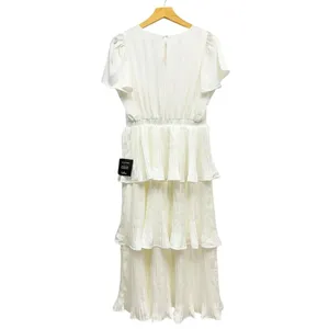 Lulus Twirl-wind Romance White Satin Tiered Midi Dress size Medium NWT thumbnail 6