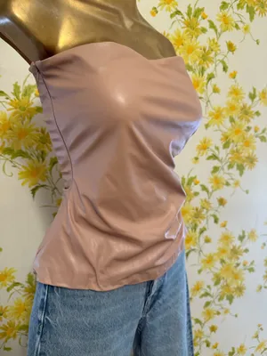 Zara Strapless Faux-Leather Top size S thumbnail 6