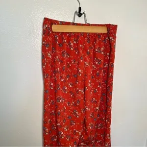 Japna Women's Size Medium Wide Leg Pants Orange Red Floral Pull On Elastic Waist thumbnail 7