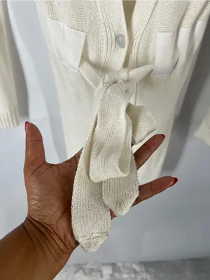 Angel Apparel Ivory Belted Longline‎ Cardigan Sweater Size S thumbnail 6
