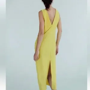 NWOT Zara Center Ruched Detail V-Neck Wide Straps Yellow Midi Dress Small thumbnail 8