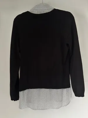 Adrianna Papell Women’s M Black Layered Look Polka Dot Collared Sweater Top thumbnail 4