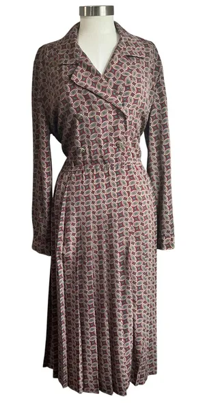 Vintage 1980s‎ Schrader Paisley Pleated Grandma Core Midi Length Dress Size 12 thumbnail 1