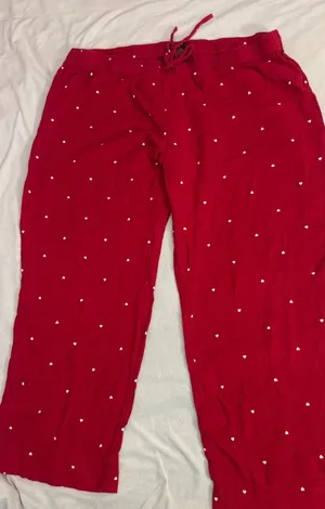 H&M Red Track Pants with White Heart Dots XXL thumbnail 1