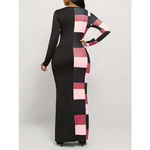 NWT ~ Long Black & Pink Sexy Colorblock Bodycon Pockets Maxi Dress Women's XL thumbnail 2