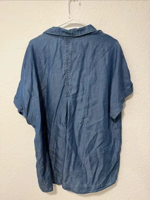TERRA & SKY 100% Lyocell Blue Short-Sleeve Button-Up Chambray Shirt Size 1X thumbnail 4