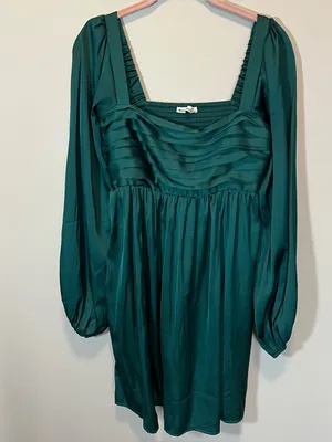 Abercrombie & Fitch Emerson Satin‎ Green Mini Dress Long Sleeve Small Tall ST thumbnail 2