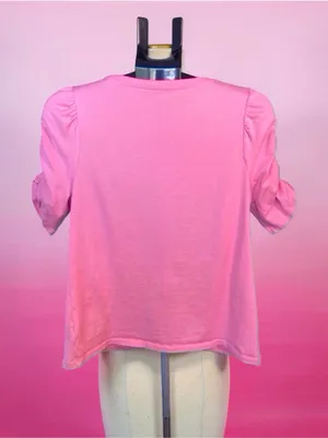 Kate Spade Pink Ruched Puff-Sleeve Short Sleeve Tee large thumbnail 10