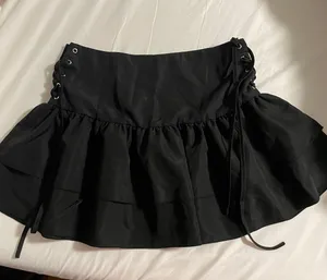 Black Drawstring Layered Ruffle Skirt Size M thumbnail 7