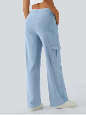 New! Halara Flex Ligh Blue Wide-Leg Cargo Pants thumbnail 3