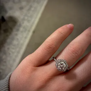 Moissanite Halo on sterling silver Gold Size 6 thumbnail 5