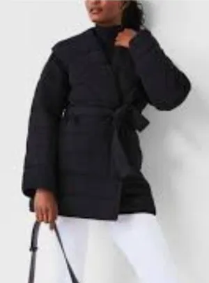 SPANX AirEssentials black puffer pillow coat belted women's size medium thick‎ thumbnail 1