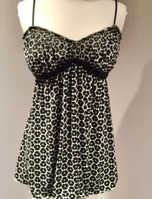 Max Studio Y2K Black & White Empire Waist CamisoleTop thumbnail 1