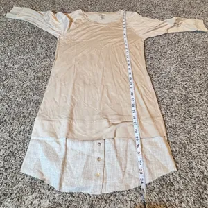 LA Relaxed Tunic Dress‎ Small Beige Tencel Organic Cotton Linen Mixed Media USA thumbnail 5