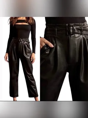 Abercrombie & Fitch A&F Black Faux Leather Belted Trouser Pants Size large thumbnail 9