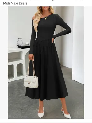 Elegant Black Long Sleeve Pleated Midi Dress Size Large New With Tags Super Cute thumbnail 2