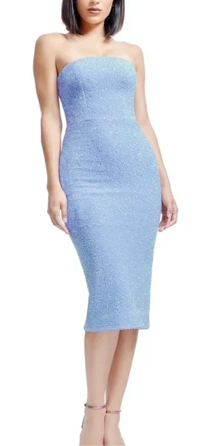 Viviana Strapless Light Blue Midi Bodycon Dress thumbnail 1