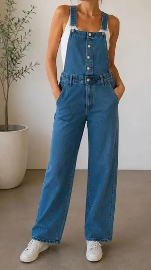 Universal Thread Denim Overalls Size 4 Wide Leg Button Front Blue Jeans thumbnail 1