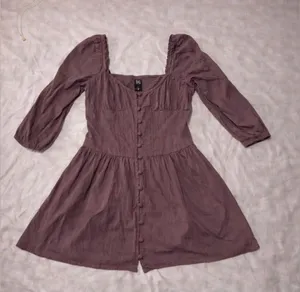 BDG Urban Outfitters Mauve Brown Puff Sleeve Button Front Mini Dress Size Small thumbnail 1