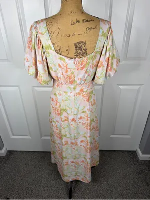 Gibson Latimer Floral Puff Sleeve Midi Dress Belted Size L thumbnail 7