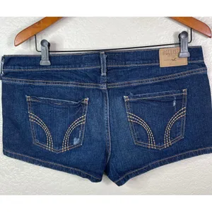 Hollister Size 11 Denim Micro Mini Shorts Dark Wash Low Rise Stretch Casual thumbnail 2