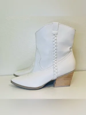 Dolce Vita Karyn Cowboy White Braided Western Leather Ankle Booties Size 10 thumbnail 3