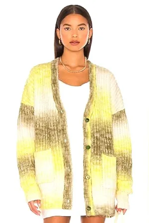 For Love & Lemons Celeste Chunky Knit Cardigan Womens M Yellow Ombre Boho Hippie thumbnail 1