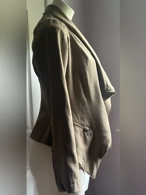 RAMPAGE Brown Tan Moto Faux Suede Asymmetrical Zip Up Pockets SleevesJacket Sz S thumbnail 2
