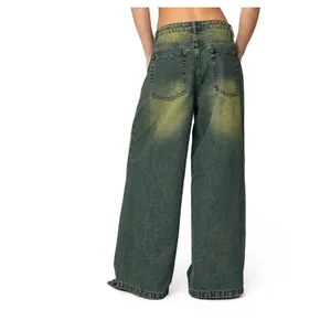 Edikted Women Yellow Sand Wash Wide Leg Baggy Jeans Teal Indigo Size S thumbnail 2
