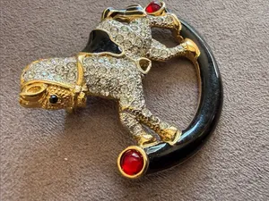 Vintage Crystal Rocking Horse Brooch pin thumbnail 4