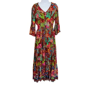 Me 2 Magic Floral Maxi Dress Sz M Metallic Boho Bell Sleeve Festival Euro Anthro thumbnail 2