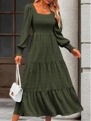 Kirundo smocked olive green long sleeve maxi dress thumbnail 1