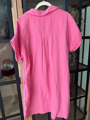 J Crew muslin dress V-neck shirtdress soft gauze Tea Rose splice short sleeve thumbnail 4
