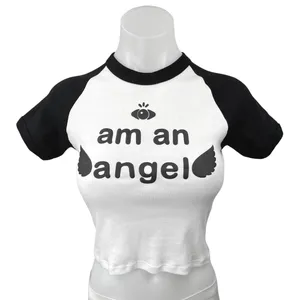 Los Angeles Apparel Black White Am An Angel Crop Baby Tee T Shirt Top Size S thumbnail 1
