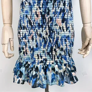 Elliatt Incubus Smocked Short Sleeve Mini Dress in Blue Multi Size Small NWT thumbnail 11