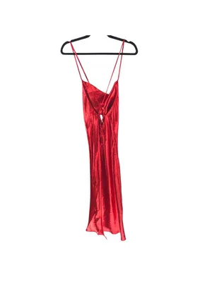 Asos Midi Slip Dress Satin Square Neck Sleeveless Lace Up Red 4 thumbnail 2