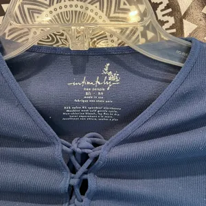 Intimately Free People Navy Blue Ribbed Lace Up Front Long Sleeve Top XS S thumbnail 2